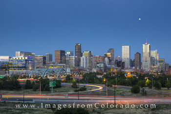 Denver Skyline Evening Moonrise 1