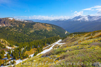 The Fraser Valley and Highway 40 as seen from Berthoud Pass and the Continental Divide Trail near Berthoud Pass.
