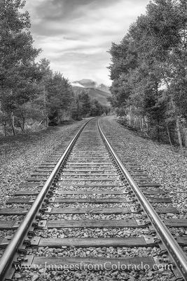 Train tracks in black and white -Winter Park, Colorado 1