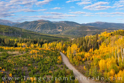 The ski trails of Winter Park Resort are seen in this Autumn view from Corona Pass Road.