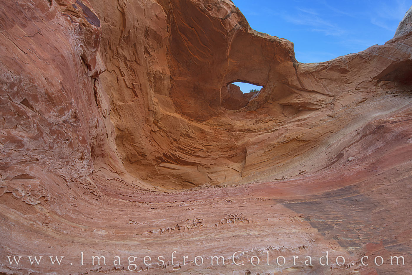 This arch in Rattlesnake Canyon, sometimes called “The Eye” stands high above the canyon floor. This images looks nearly...
