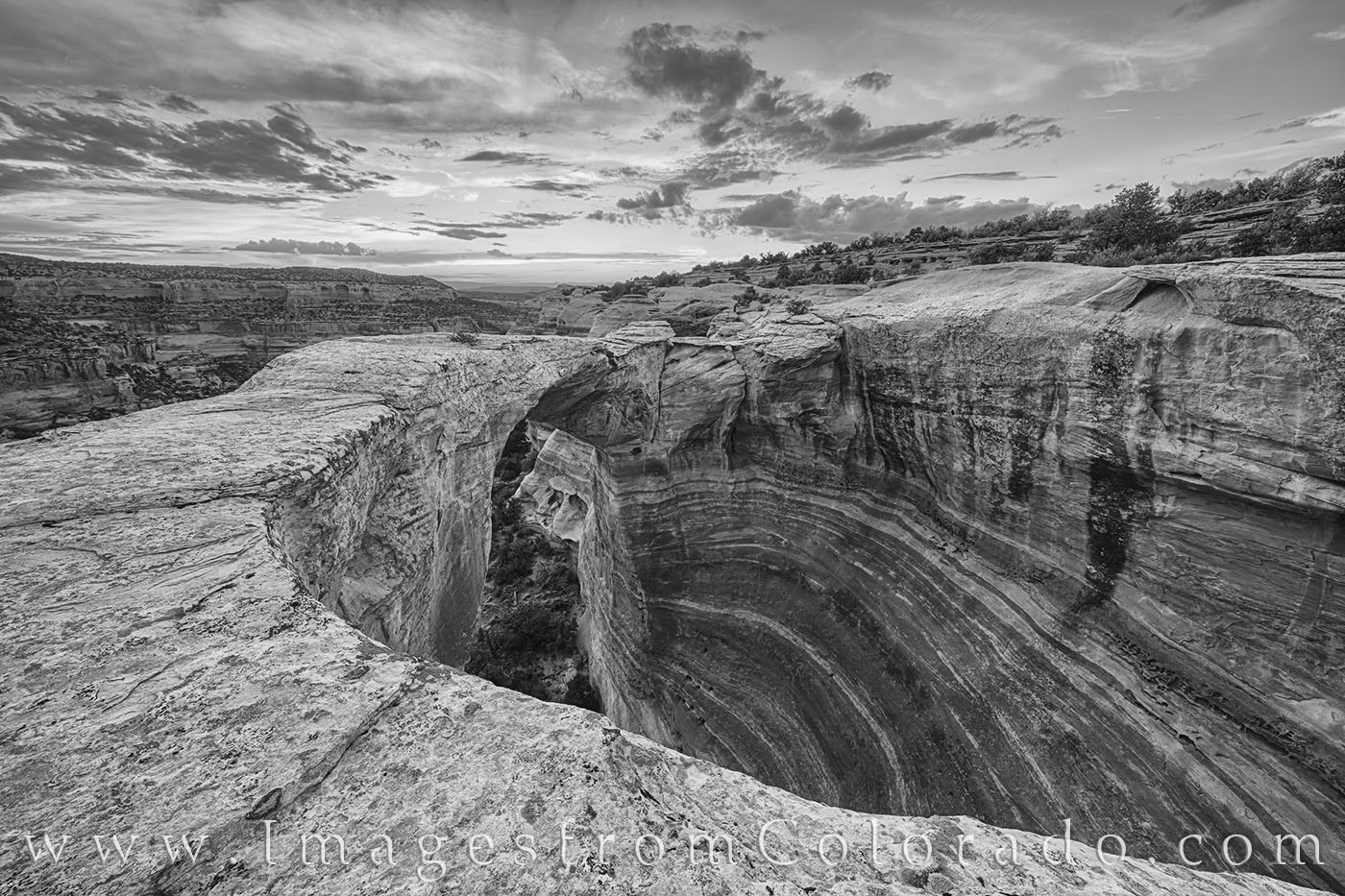 This black and white photograph from Rattlesnake Canyon just west of Grand Junction shows off the curves and textures of the...